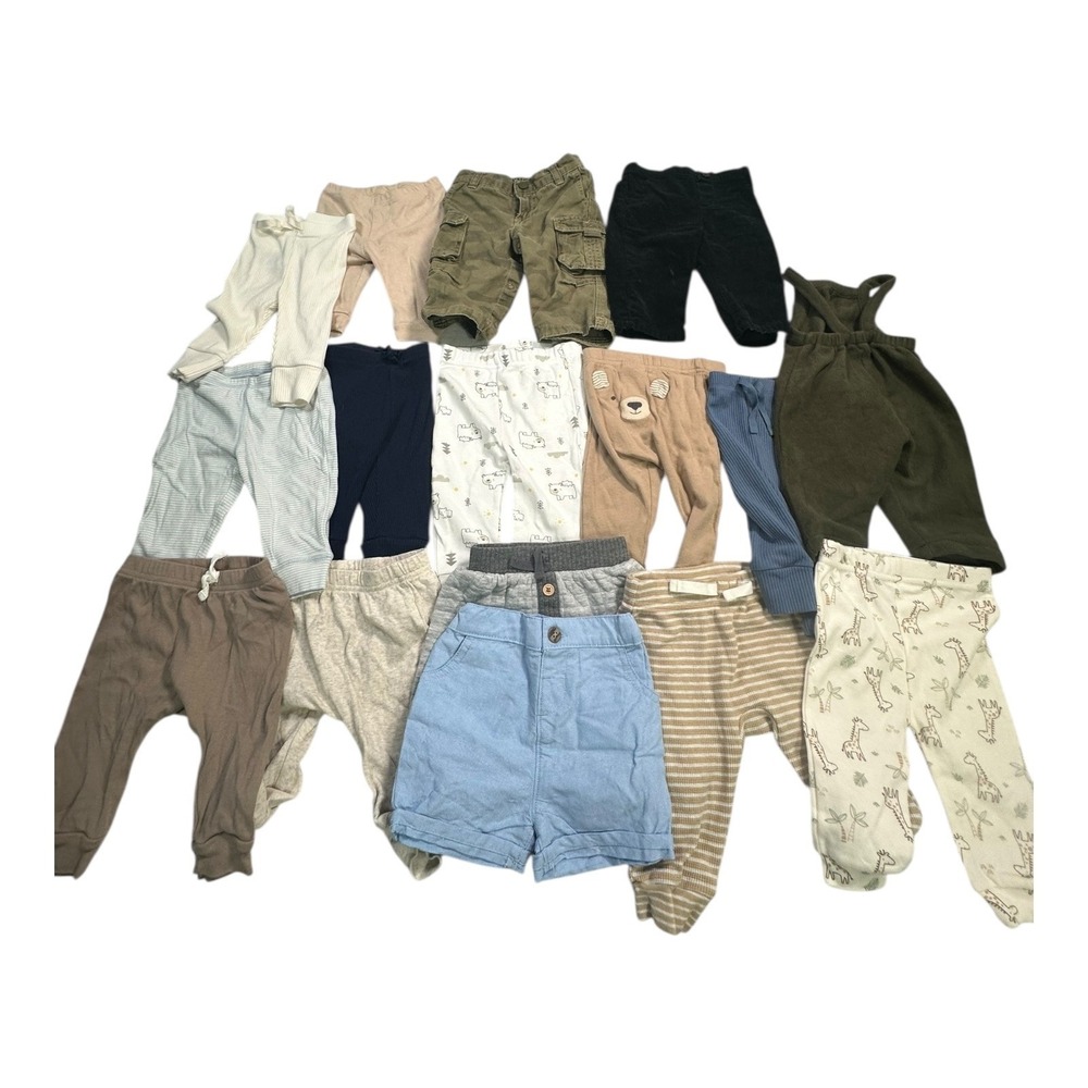 Baby Pants Lot 3-6 Months Cotton Blend Giraffe Bear Print Ribbed Cargo 17 Pieces